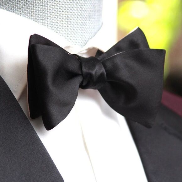 Men's bow tie Silk Pink Black Reversible Self - tied Bow tie Gift Box - Picture 11 of 13